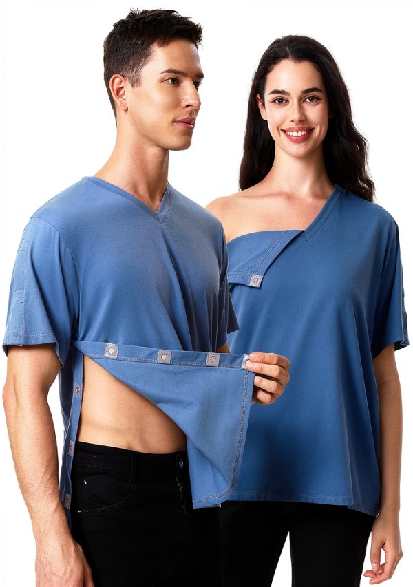 Medical Scrub V Neck Shirt TS1001V Unisex Magnetic Closure Belize Blue-0
