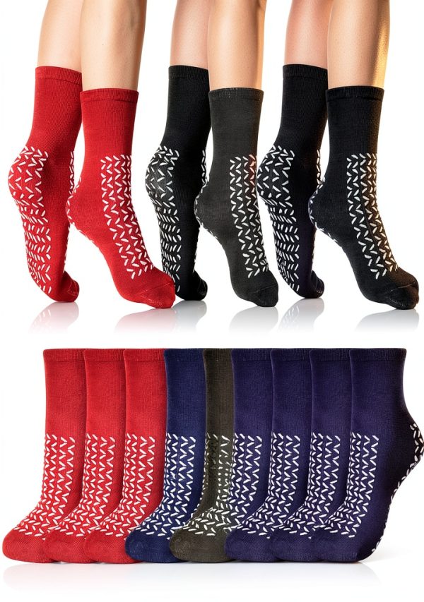 Non Slip Socks ComfortFit Medium 10‑Pair Double‑Sided Grip Polyester-0
