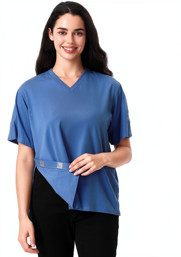 Medical Scrub V Neck Shirt TS1001V Unisex Magnetic Closure Belize Blue-2