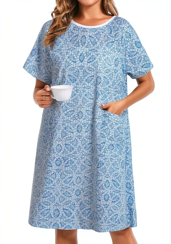 AVIIER 100% Cotton Hospital Gown Adaptive Open Back Navy Blue Floral-4