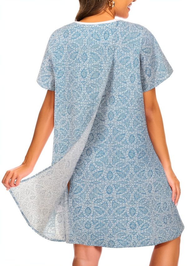 AVIIER 100% Cotton Hospital Gown Adaptive Open Back Navy Blue Floral-1