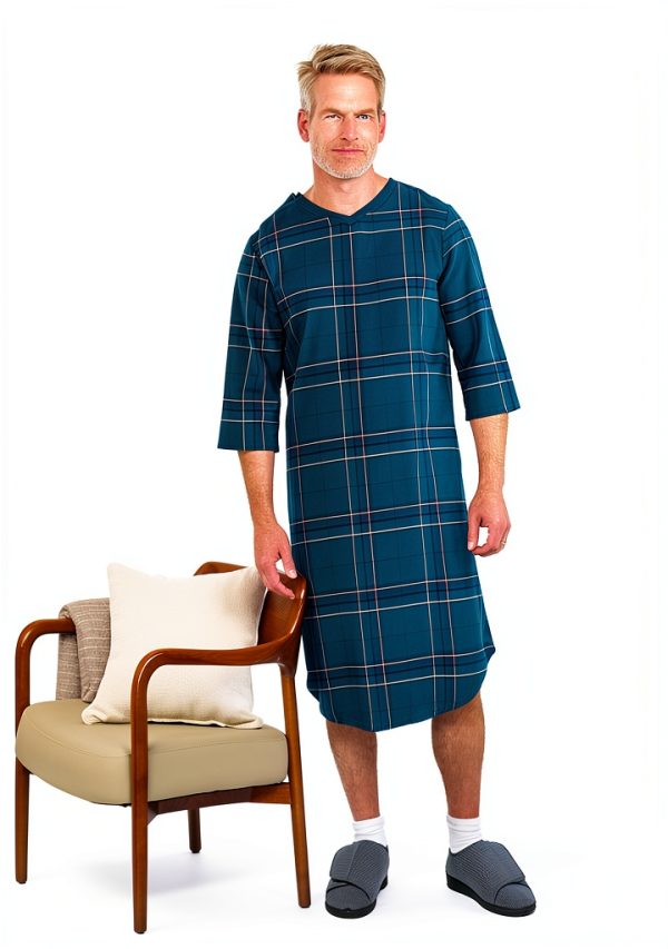 Men’s Open Back Flannel Nightgown by Silvert's with Dome Closure-4