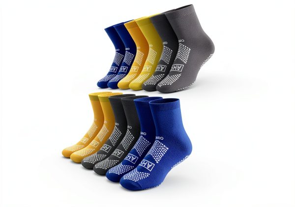 American Hospital Supply Grippy Socks | Assorted Colors, One Size Fits Most, Polyester-Spandex Knit with Elastic Cuff | 6 Pairs Non Skid Socks-0